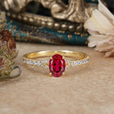 1 Carat Oval Cut 4 Prong Classic Ruby Promise Ring Pave Setting