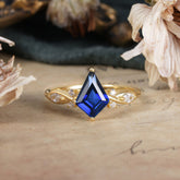 4 Prong Kite Cut 2 Carat Sapphire Bridal Ring Nature Inspired Leaf Engagement Ring