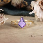 4 Prong Kite Cut 2 Carat Natural Amethyst Bridal Ring Nature Inspired Leaf Engagement Ring