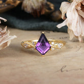 4 Prong Kite Cut 2 Carat Natural Amethyst Bridal Ring Nature Inspired Leaf Engagement Ring