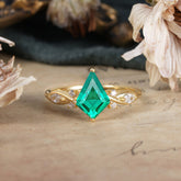 4 Prong Kite Cut 2 Carat Emerald Bridal Ring Nature Inspired Leaf Engagement Ring