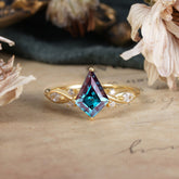 4 Prong Kite Cut 2 Carat Alexandrite Bridal Ring Nature Inspired Leaf Engagement Ring