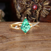 4 Prong Kite Cut 2 Carat Emerald Promise Ring Nature Inspired Twisted Leaf Ring