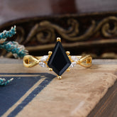 Nature Inspired Leaf Twisted Infinity Ring Kite Cut 2 Carat 6-Prong Black Onyx Bridal Ring