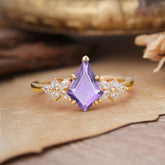 Blossom Kite Cut 2 Carat Amethyst Ring Nature Inspired Cluster Leaf Ring