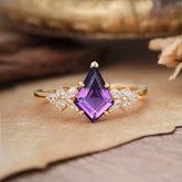 Blossom Kite Cut 2 Carat Amethyst Ring Nature Inspired Cluster Leaf Ring