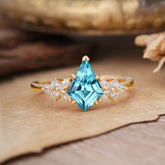 Blossom Kite Cut 2 Carat Aquamarine Ring Nature Inspired Cluster Leaf Ring