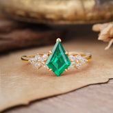 Blossom Kite Cut 2 Carat Emerald Ring Nature Inspired Cluster Leaf Ring