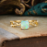 Princess Cut 1 Carat Opal Engagement Ring Nature Inspired Twisted Infinity Leaf Ring