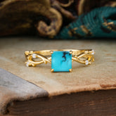 Princess Cut 1 Carat Turquoise Engagement Ring Nature Inspired Twisted Infinity Leaf Ring