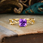 Princess Cut 1 Carat Amethyst Engagement Ring Nature Inspired Twisted Infinity Leaf Ring
