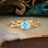 Princess Cut 1 Carat Aquamarine Engagement Ring Nature Inspired Twisted Infinity Leaf Ring