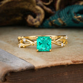 Princess Cut 1 Carat Emerald Engagement Ring Nature Inspired Twisted Infinity Leaf Ring