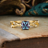 Princess Cut 1 Carat Alexandrite Engagement Ring Nature Inspired Twisted Infinity Leaf Ring