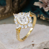 1.5CT Oval Cut Moissanite Classic Side Stone Engagement Ring Unique Halo Bridal Ring