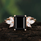 4CT Emerald Cut Black Onyx Vintage Engagement Ring with Marquise Cluster