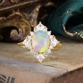 3CT Oval Cut Opal Halo Engagement Ring for Women