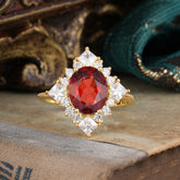 3CT Oval Cut Garnet Halo Engagement Ring for Women