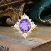 3CT Oval Cut Amethyst Halo Engagement Ring for Women