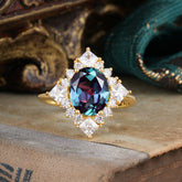 3CT Oval Cut Alexandrite Halo Engagement Ring for Women