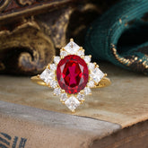 3CT Oval Cut Ruby Halo Engagement Ring for Women