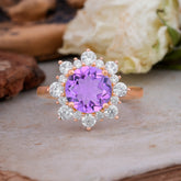 3CT Round Cut Amethyst Cluster Halo Vintage Engagement Ring