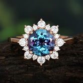 3CT Round Cut Alexandrite Cluster Halo Vintage Engagement Ring