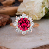 3CT Round Cut Ruby Cluster Halo Vintage Engagement Ring