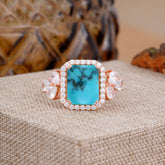 4CT Emerald Cut Turquoise Engagement Ring Vintage Classic Side Stones Halo Bridal Ring