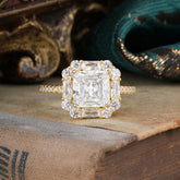 2.5CT Radiant Cut Moissanite Engagement Ring Pave Halo Bridal Ring