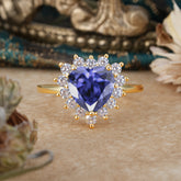 3CT Heart Cut Tanzanite Ring Halo Promise Ring
