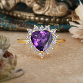 3CT Heart Cut Amethyst Ring Halo Promise Ring