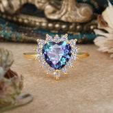 3CT Heart Cut Alexandrite Engagement Ring Halo Promise Ring
