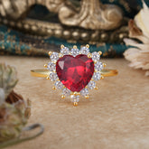 3CT Heart Cut Ruby Engagement Ring Halo Promise Ring