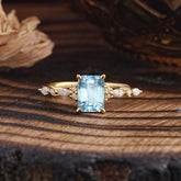 4 Prong Timeless Emerald Cut Aquamarine Engagement Ring