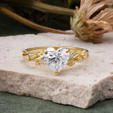 Classic Heart Cut Moissanite Leaf Engagement Ring