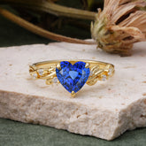 Classic 3 Prong Heart Cut Sapphire Leaf Engagement Ring