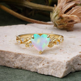 Classic 3 Prong Heart Cut Opal Leaf Engagement Ring