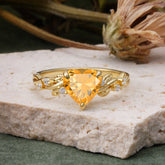 Classic 3 Prong Heart Cut Citrine Leaf Engagement Ring