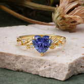 Classic 3 Prong Heart Cut Tanzanite Leaf Engagement Ring