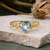 Classic Heart Cut Natural Moss Agate Leaf Engagement Ring