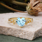 Classic 3 Prong Heart Cut Aquamarine Leaf Engagement Ring
