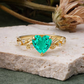 Classic 3 Prong Heart Cut Emerald Leaf Engagement Ring