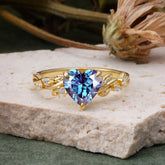 Classic 3 Prong Heart Cut Alexandrite Leaf Engagement Ring