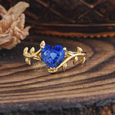 Unique Design Heart Cut 3 Prong Sapphire Leaf Engagement Ring