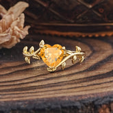Unique Design Heart Cut Citrine Leaf Engagement Ring