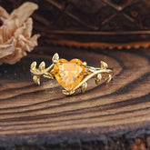Unique Design Heart Cut Citrine Leaf Engagement Ring
