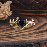 Unique Design Heart Cut Black Onyx Leaf Engagement Ring