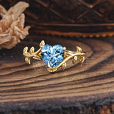 Unique Design Heart Cut 3 Prong Aquamarine Leaf Engagement Ring