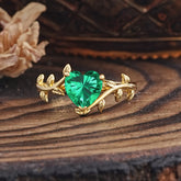 Unique Design Heart Cut Emerald Leaf Engagement Ring